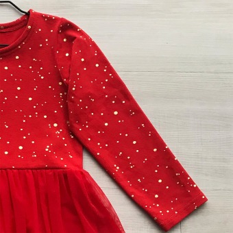 Girls' Red Tulle Dress with Gold Shimmer