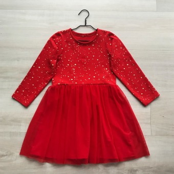 Girls' Red Tulle Dress with Gold Shimmer